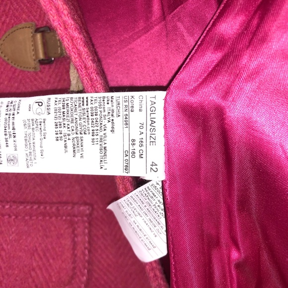 United Colors of Bentton, Pink wool hooded coat - Picture 8 of 12